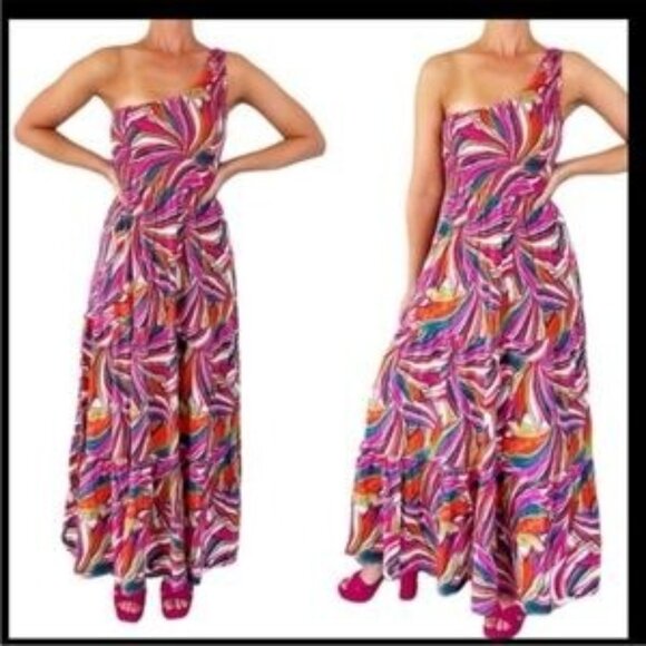 Abel The Label Dresses & Skirts - Abel The Label Anthropologie Kelissa Maxi Dress One Shoulder Vibrant Abstract